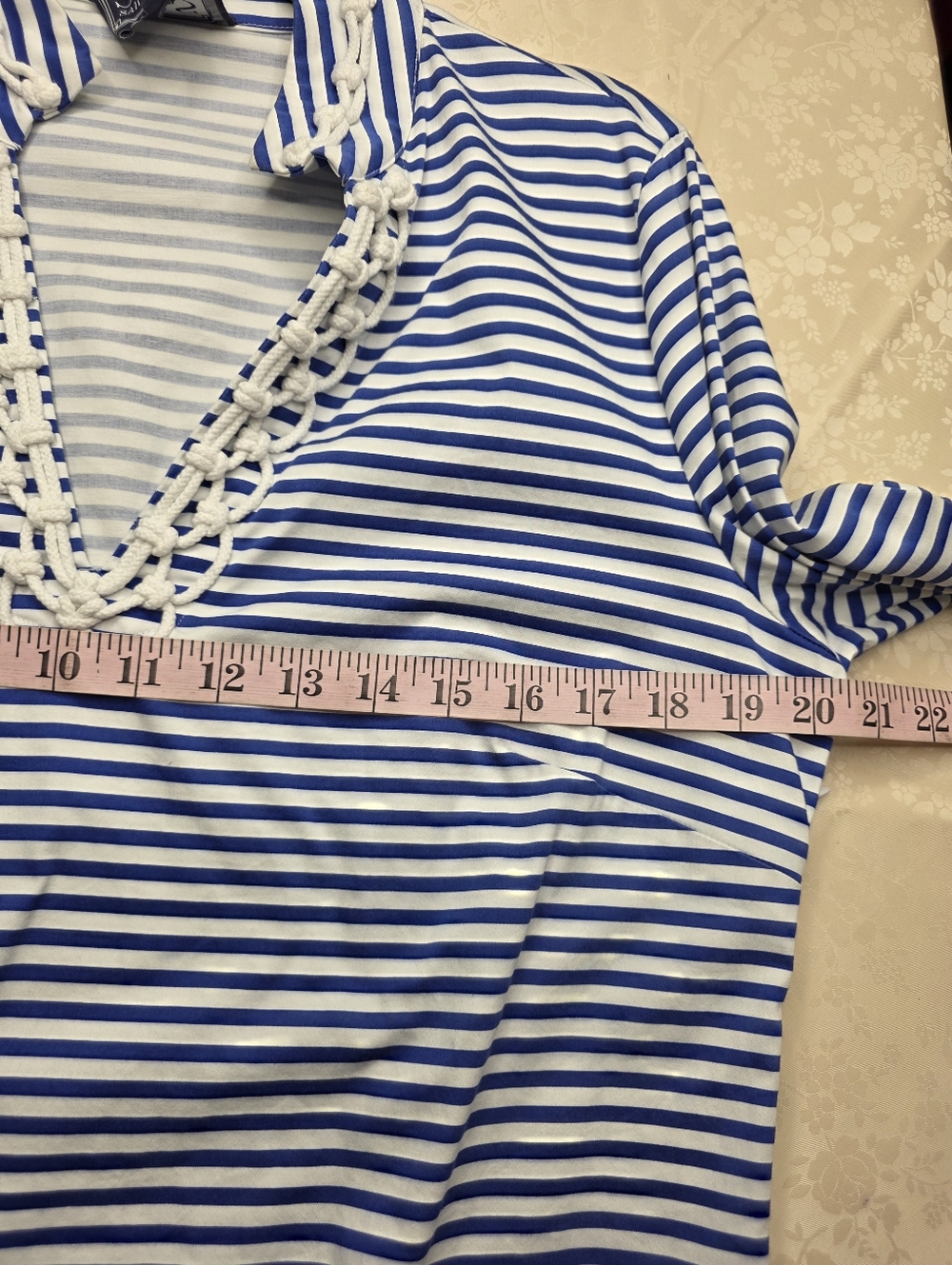 Sail to Sable STS Blue White Striped Tunic Top Rope Trim Nautical Large - Picture 7 of 9